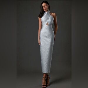 LN Family Shiny silver halter maxi dress Size small